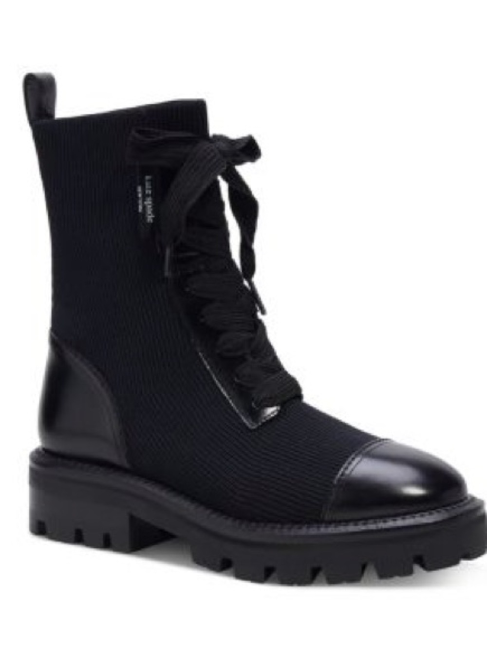 kate spade Black Knit Lace-Up Lug Sole Ankle Boot